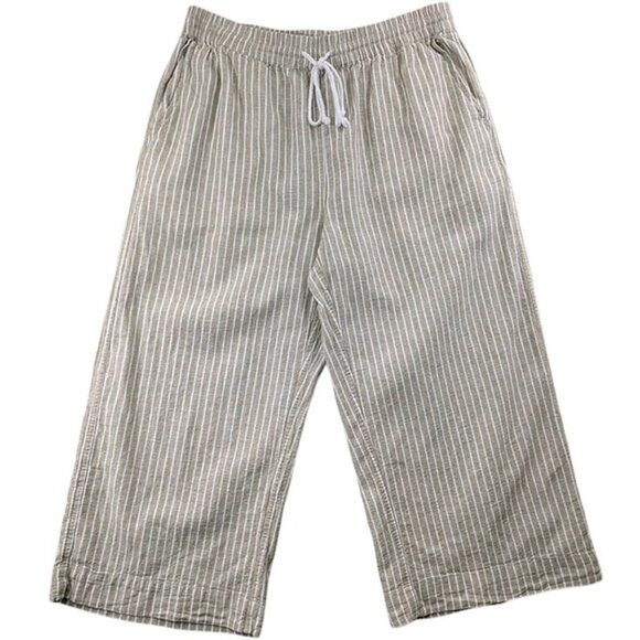 Beach Lunch Lounge Capri Pull On Womens Small Linen Blend Crop Tan Striped - Picture 1 of 11